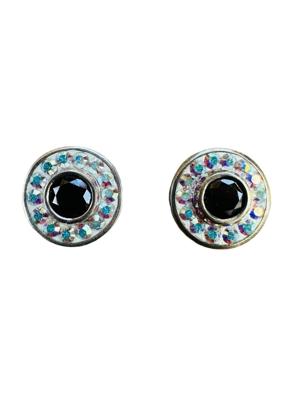 Kameleon Jewel Pop 925 Sterling insert iridescent crystal black centre Pair 326